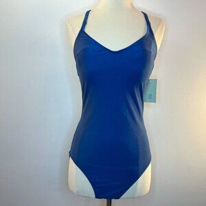 POINT ZERO Women's Blue Shimmer One-Piece Swimsuit - Size 12 - NWT
